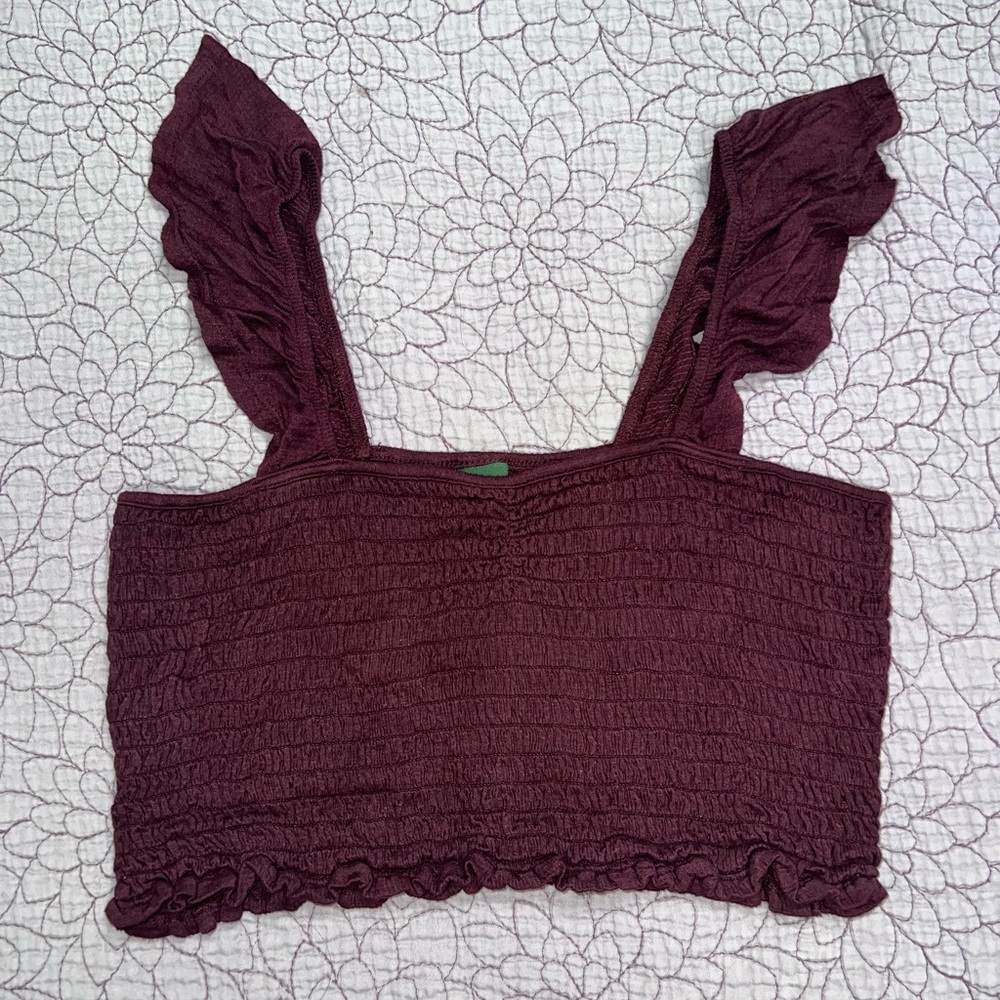 Wild Fable Burgundy Ruffle Cropped Tank Top